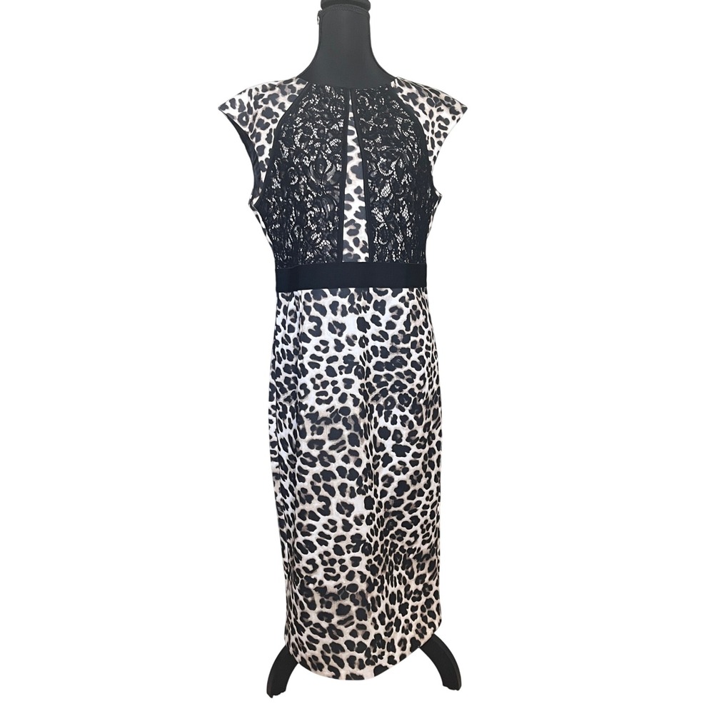 ⭐️3 for $30New York & Company Leopard Animal Print Lace Bodice Dress Size L